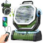 20000mAh Camping Fan with LED Lantern, Oscillating Desk Fan Rechargeable Battery Operated Powered Fan with Remote Tent Fan 4 Speeds Portable USB Table Fan for Camping Power Outage (Green)