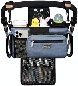 TOPDesign Universal Baby Stroller Organizer, Stroller Caddy with Detachable Mesh Bag & Heightened Insulated Cup Holders & Non-Slip Secure Hooks Accessories, Fits Most Strollers (Blue)