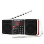PRUNUS J-288 AM/FM Radio Portable, Hands-Free Bluetooth Radio Stereo Speaker with Sleep Timer, Power-Saving Display, Ultra-Long Antenna, AUX Input & USB Disk & TF Card MP3 Player(Red)