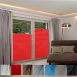 Stick on Blinds for Windows, 105 x 130 cm Stick on Blinds Curtains Blinds Pleated Temporary Shades Self Adhesive Blinds for Window Privacy Protection, Red