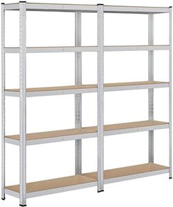 Yaheetech Lot de 2 Étagères de Garage Charge Lourde Étagère en Métal Ratelier Cuisine Salon 90 × 30 × 180 cm Acier Galvanisé MDF Capacité de Charge 175 kg