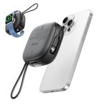 URBN 10000mAh Atom Link 5-in-1 Magsafe Power Bank | Built-in USB-C & Lightning Cable | 15W Fast Wireless & 20W Wired Charging | Compatible with Apple Watch | Strong Magnetic Hold (Black)