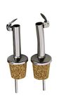 NDS Pack of 2 Stainless Steel & Cork Olive Oil Pourer & Drizzler with Hinged Flip Top Cap Ideal for Wine, Liquor, Coffee, Syrup & Vinegar Dispenser/Bottles