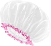 mikimini White Shower Cap Pack of 2 Waterproof Reusable Double Layers Bathing Hair Caps with Soft Comfortable PEVA Lining, Cute, Non-fading & Stretchy Shower Hat Medium White