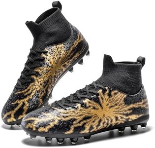 HRJR Men's Soccer Cleats Football Cleats for Unisex-Adult High-Top Spikes Shoes for Youth Big Boys Lightweight Professional Training Turf Outdoor Athletic Sneaker Black 6.5 Black 8