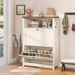 DWVO Shoe Cabinet Entryway, White Shoe Storage Cabinet with 2 Flip Drawers, Free Standing Hidden Narrow Shoe Rack Shoe Storage Organizer for Entryway/Hallway/Closet, Beige