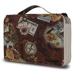 Shulaner 200 Slots Colored Pencil Case with Zipper Closure Large Capacity Retro Style Element Pattern Pencils Bag Waterproof 840D PVC Fabric Pen Organizer Storage Holder for Artist