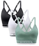 ANGOOL Sports Bras Women Padded Seamless Yoga Bra Wireless Adjustable Straps Longline Running Gym Training Bra, Black+White+Green,L