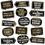 Happy Birthday Photo Booth Props by PartyGraphix - European Made Black and Gold Selfie Props Birthday Decorations - Easy to Assemble Birthday Party Selfie Prop Kit Includes 15 Pieces