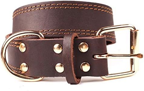 Handmade Genuine Leather Brown Dog Collar S M L (L)