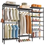 Fyzeg Wire Garment Rack Heavy Duty Clothes Rack for Hanging Clothes,Metal Freestanding Closet Wardrobe Rack,Large Size Armoire Storage Rack,Clothing Rack with 3 Hanger Rod,Adjustable Shelves (Black)