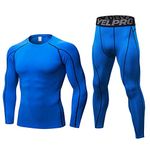 Thermal Underwear Mens, Long Johns for Men Thermal Underwear Set Long Sleeve Base Layer Compression Suit Winter Thermals Top & Bottom for Workout Skiing Running Blue