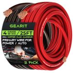 GearIT, 4 Gauge Wire, for Automotive Power/Ground, Battery Cable, Car Audio, RV, Amp, CCA Wire, Wire, Automotive Wire, Battery Cables, Amp Wiring Kit, (25 feet Each- Black/Red Translucent)