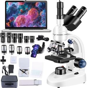 Adult Trinocular Microscope WF10x and WF25x Eyepieces 40X-5000X Magnification, Digital Lab Trinocular Compound LED Microscope (Trinocular Microscope with Electronic Eyepieces)