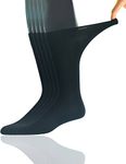 Yomandamor 5 Pairs Men's Bamboo Seamless Extra Wide Top Crew Dress Socks(black)