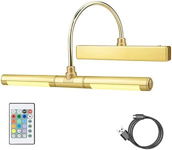 HONWELL Luz inalámbrica para cuadros con control remoto,Luz de imagen recargable inalámbrica con 12 colores cambiantes, luz de pared regulable para pintar cuadros, exhibición de ilustraciones, oro