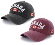 Generic Canada Hats for Men Women, CA Embroidered Adjustable Baseball Cap (Cotton, Canada Washed Black Red)