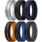 ThunderFit Silicone Wedding Rings for Men, Breathable Brushed Top Mid Line - 8.2mm Width 2.5mm Thick (Silver, Black, Dark Blue, Dark Blue H-Black, Orange-Black, Grey B-Black - Size 8.5-9 (18.9mm))