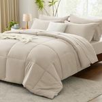 CozyLux Queen Comforter Set - 7 Pieces Bed in a Bag Set Beige Queen, Complete Bedding Sets Bed Set for All Season with Comforter, Flat Sheets, Fitted Sheet, Pillowcases & Shams