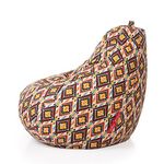 Style Homez Classic Cotton Canvas Geometric Printed Bean Bag XXXL Size Filled with Beans Fillers