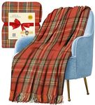 BRAW CLANS TARTANS 100% pure Wool blanket for bed 74x62 large blanket, Tartan checkered, Fringed, Soft, plaid Cozy Sofa throws, camping picnic warm blanket, winter blanket (Royal Stewart Antique)