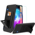 for ZTE Blade A5 2020 Phone Case with Tempered Glass Screen Protector,Card Holder/Slots Folding Kickstand/Stand Wallet Silicone TPU Shockproof Protective Phone Case for ZTE Blade A5 2020 - Black