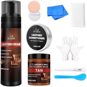 SHABEIBEI Leather Scratch Repair Balm-Leather Color Restorer for Couches Leather Scratch Remover for Carseat Boots Leather Couch Scratch Repair for Couches Leather Couch Paint (tan+Cleaner+Mink Oil)