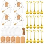 100 Set Wedding Tea Spoon Favor 4.7'' for Guest Bulk, Stainless Steel Mini Leaf Dessert Teaspoon with 100 Gift Tag Drawstring Organza Bag and Rope for Gift Tea Party Bridal Shower Favor (Gold)