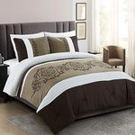 3 Pieces Bedding Ensemble Brown Taupe Victorian Print Luxury Embroidery Comforter Set Queen Size Bedding-Elizabeth (Queen)