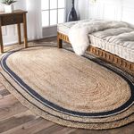 NuLOOM Rikki Braided Border Jute Area Rug, 4' x 6' Oval, Navy