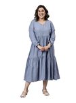 The Pink Moon Women's Maxi Tier Dress - (DRS_106W_CHAMBRY_Blue_XL)