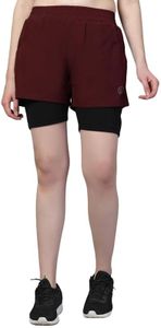 CHKOKKO Gym Shorts for Women Workout Sports Running Quick Dry Fit Double Layer Inner Compression with Pockets Breathable Lightweight Wine Black L