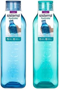 Sistema Square Water Bottles | 1L | Leakproof Kids Water Bottles | BPA-Free | Ocean Blue & Minty Teal | 2 Count