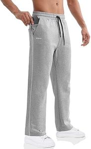 BROKIG Men's Joggers Track Pants,Open Bottom Loose Casual Workout Gym Sweatpants Sports Running Pants with Zip Pocket(Light Grey,Medium)