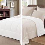 Exclusivo Mezcla Lightweight Reversible 2-Piece Comforter Set All Seasons, Down Alternative Comforter with 1 Pillow Sham, Twin Size, Brich Beige/White