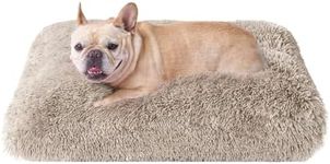 EHEYCIGA Fluffy Dog Crate Bed for Medium Dogs, Plush Faux Fur Dog Crate Pad, Calming Anti Anxiety Medium Dog Bed for Crate, Washable Soft Warm Dog Crate Mat with Non-Slip Bottom, Taupe