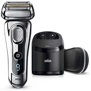 Braun Series 9 Electric Shaver for Men 9297cc Wet and Dry Integrated Precision Trimmer Rechargeable and Cordless Razor with Clean and Charge Station and Leather Travel Case Chrome, 2 pin plug