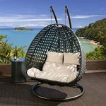 FLOOR DECOR Rattan 2 Seater Swing Chair Hammock Swing With Stand & Cushion Hammock Hanging Jhula For Indoor, Outdoor, Balcony,Home, Patio, Yard, Balcony, Garden(Swing-Black/Cushion-Beige)