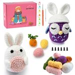 Crochet Kit for Beginners, Owl, Rabbit Crochet Kits for Kids and Adults - Include Yarn, Step-by-Step Videos Tutorials, Eyes, and a Crochet Hook - Easter Crochet Animal Kit DIY Knitting Supplies