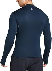 FitsT4 Men's Thermal Fleece Lined Mock Neck Baselayer Tops Long Sleeve Running Athletic Shirt with Thumbholes Navy L