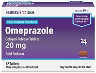 HealthCareAisle Omeprazole 20 mg – 42 Delayed-Release Tablets – Acid Reducer, Treats Frequent Heartburn