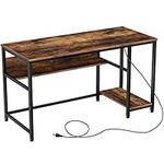 Rolanstar Computer Desk 55” with Power Outlet & Storage Shelves, Home Office PC Desk with USB Ports Charging Station, Writing Study Desktop Table with Stable Metal Frame, Rustic Brown