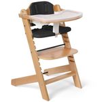 Cowiewie Natural Wooden High Chair for Babies & Toddlers 3-Tier Remove & 2 Adjustable Tray, 8 Adjustable Highchair with Cushions, Easy to Clean (Black)