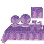 81 Pcs Purple Party Tableware Set for Her,Girls,Women,Purple Paper Plates Cups Napkins and Tablecloth,Sparkling Diamond Purple Dinnerware Set for Birthday,Wedding,Baby Shower Party Tableware