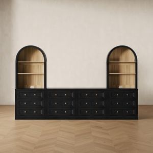 Monos 128-Inch Entertainment Center with Bookshelves and Drawers, Black