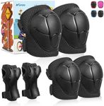Kids Knee Pads with Gift Box,6 in 1 Protective Gear Set with Elbow Pads,Wrist Guard for Cycling Skateboard Roller Skating Scooter Bike BMX Ski Sports Boys Girls (Black)