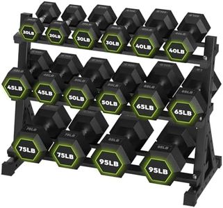 HANDBODE 840 lb Dumbbell Set with Rack Rubber Encased Hex Dumbbell Free Weights Dumbbells Set Home Weight Set with 3-Tier Dumbbell Rack, (Pair of 20 lb, 30 lb, 40 lb, 45 lb, 50 lb, 65 lb, 75 lb, 95 lb )