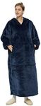 GOMINIMO Oversized Wearable Blanket Hooded Fleece Hoodie Sweatshirt with Large Front Pocket for Women Or Men - Cosy, Warm, Super Soft & One Size Fit All Long Navy Blue (Adult)