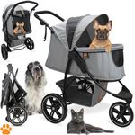 My Duque - COOPER dog & pet robust buggy, pram, jogger holds up to 32 kg, easy fold, multi-height adjustable soft touch handle, reflective accents, mesh inserts, zippered exits, storage basket below.