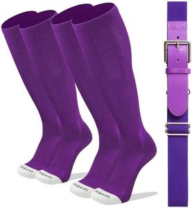 Londkaron Elite Baseball/Softball Socks & Belt Combo (2 Pairs of Socks with 1 Belt), Purple/White, Large